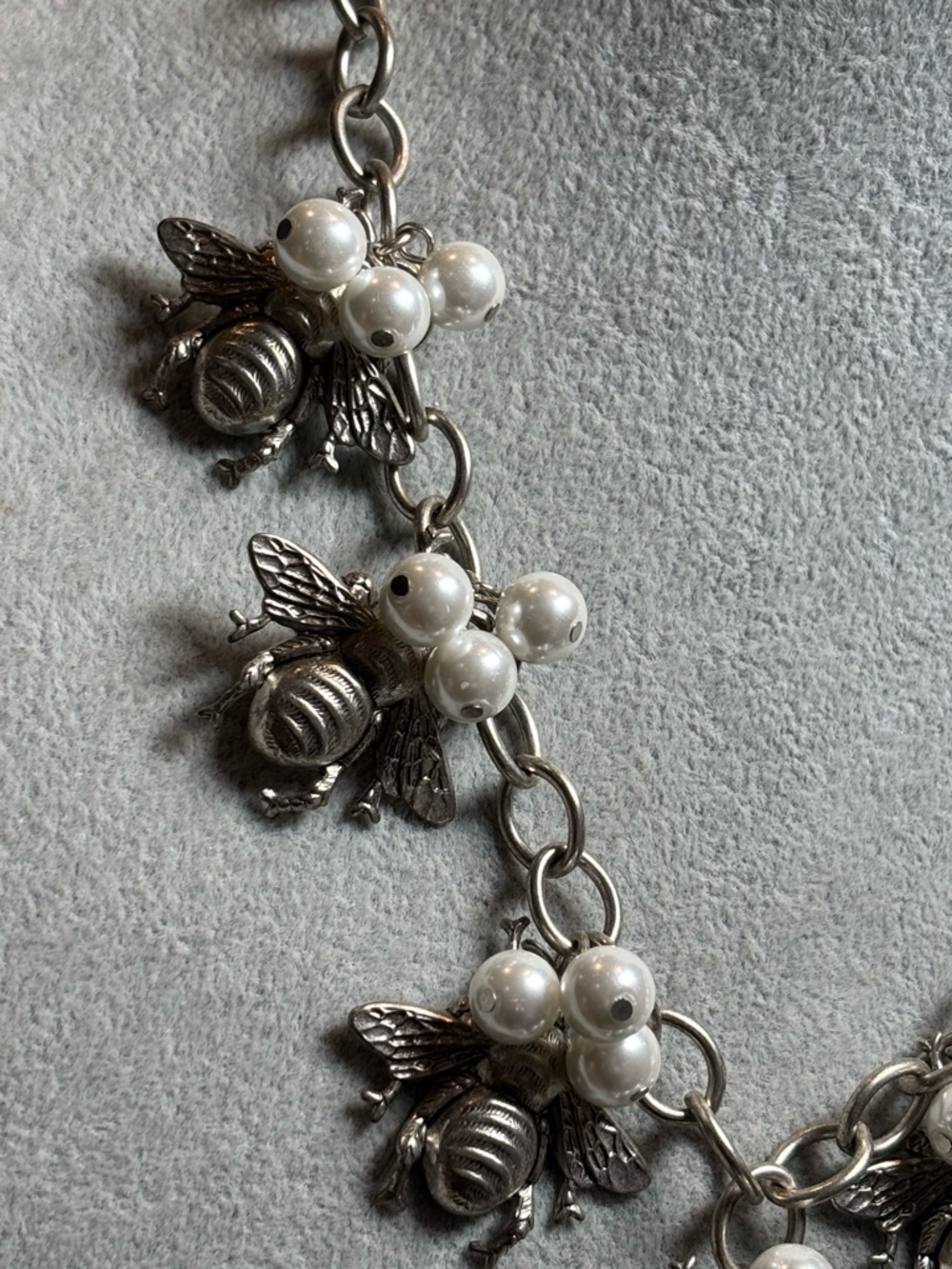 Yochi Silver Bee and Pearl Charm Necklace - Picture 3 of 5